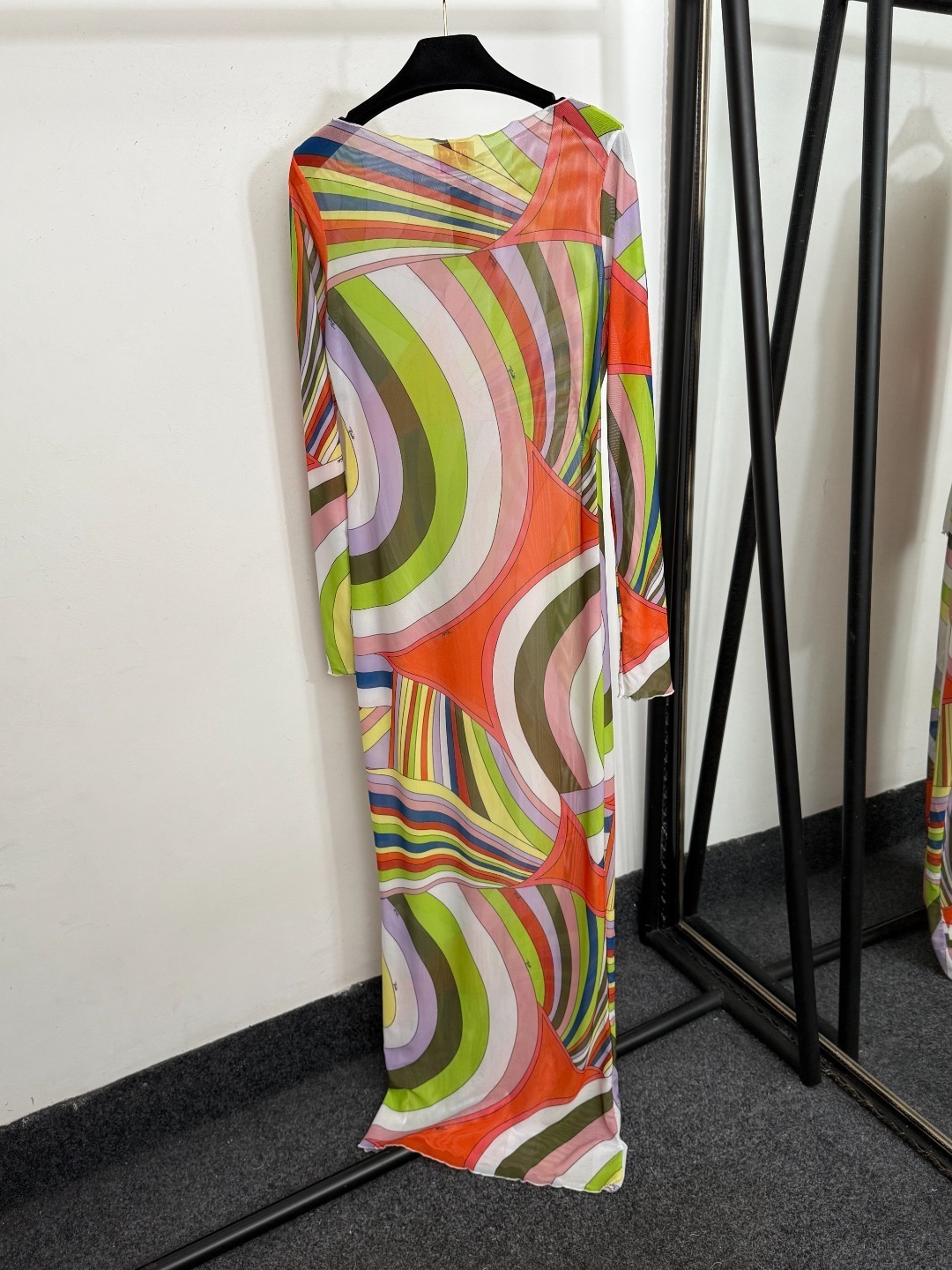 Pucci Print Long Sleeve Mesh Maxi Dress – Abstract Multicolor