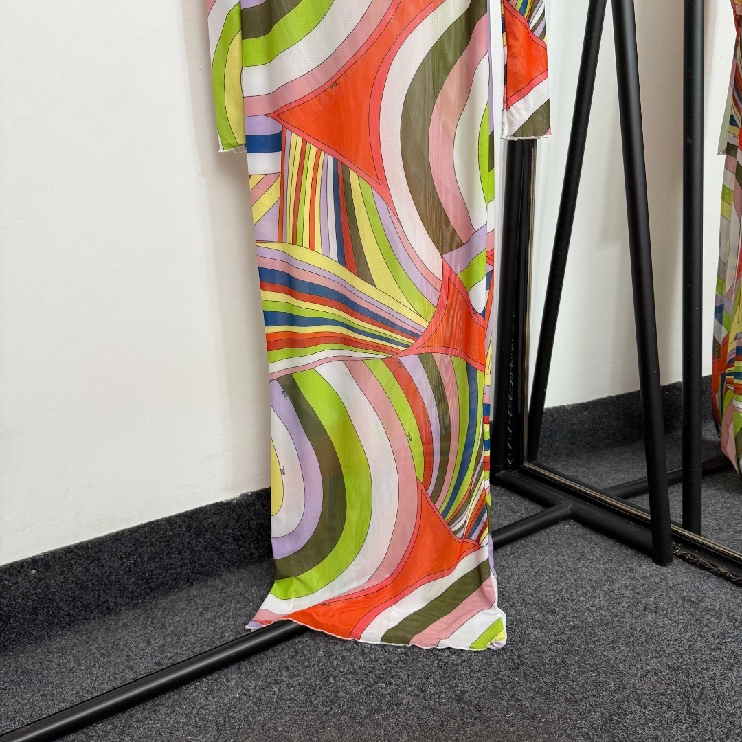 Pucci Print Long Sleeve Mesh Maxi Dress – Abstract Multicolor