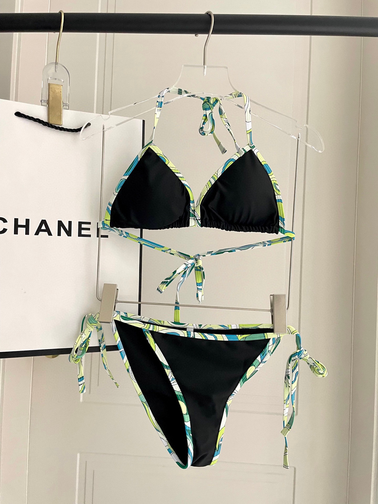 halter Chanel Black Trimmed Bikini – Chanel Black Trimmed Bikini