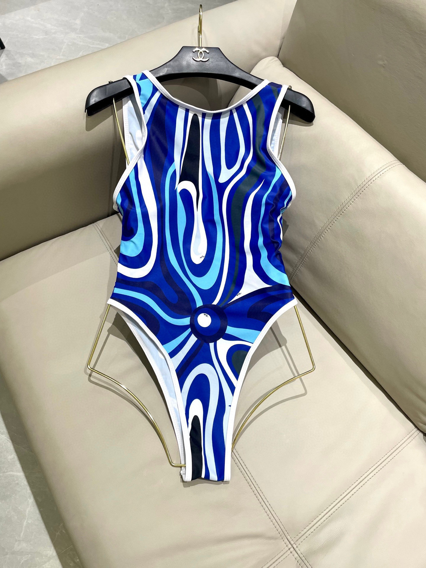 Chanel Blue Abstract Swirl One-Piece Swimsuit | Luxury Beachwear