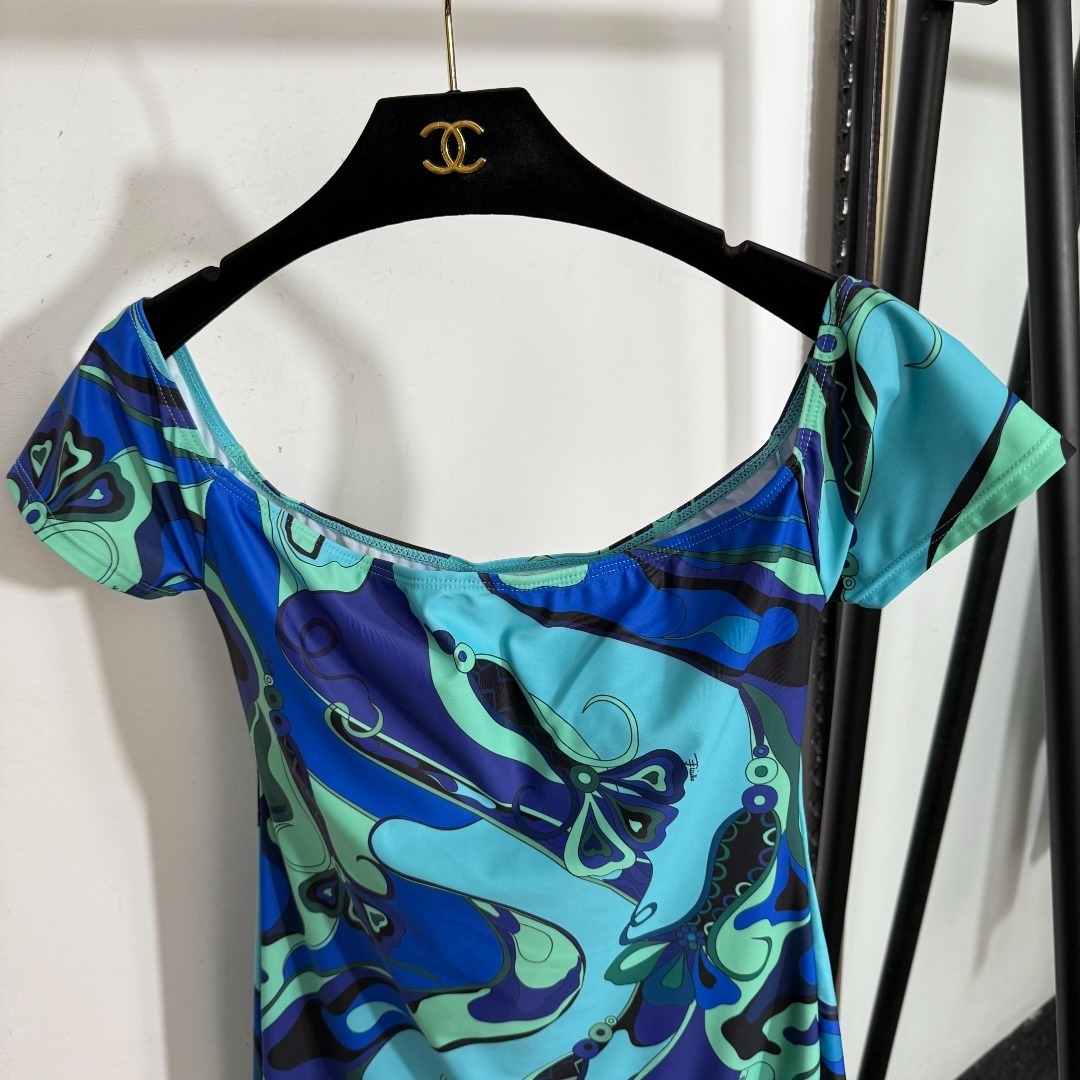 Pucci Blue Abstract Print Short Sleeve Bodycon Romper