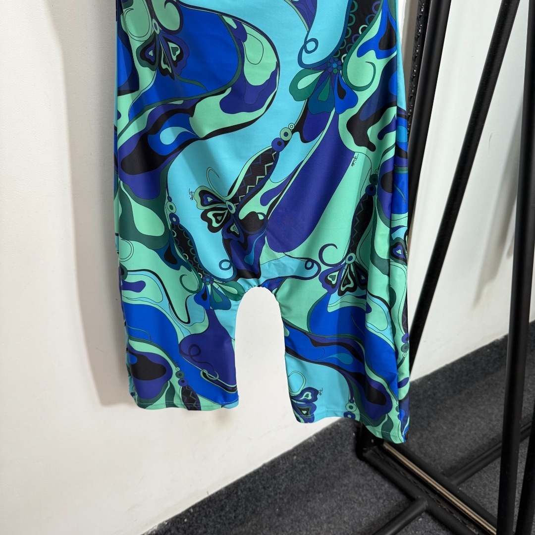 Pucci Blue Abstract Print Short Sleeve Bodycon Romper