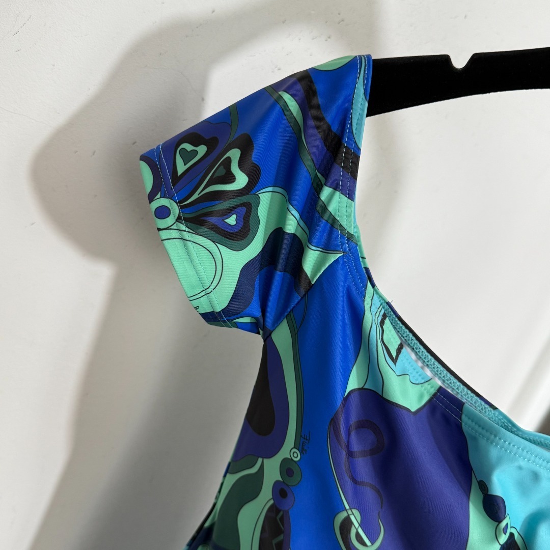 Pucci Blue Abstract Print Short Sleeve Bodycon Romper