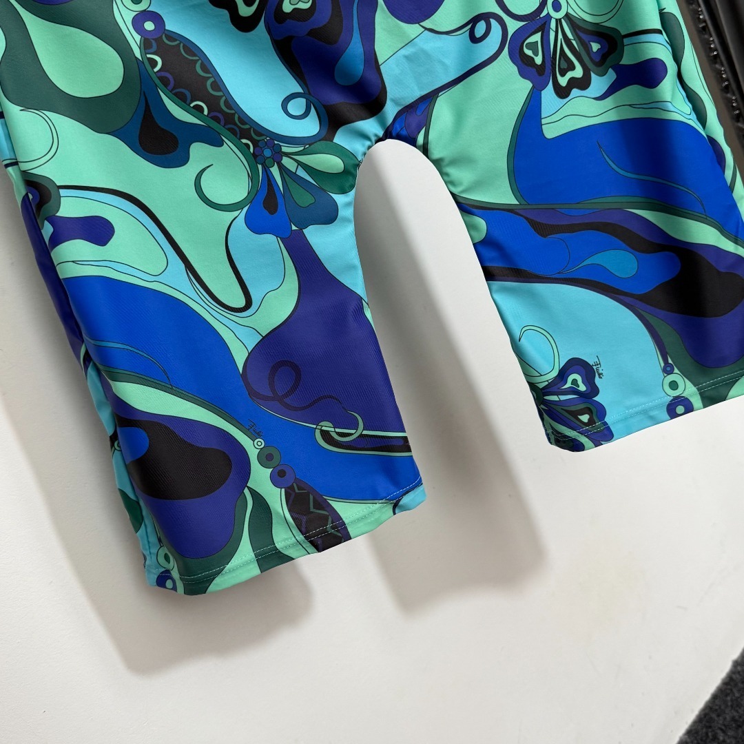 Pucci Blue Abstract Print Short Sleeve Bodycon Romper