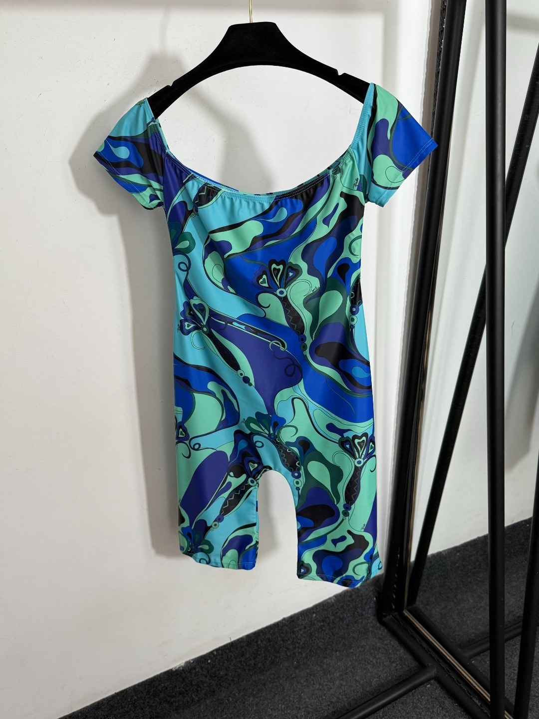 Pucci Blue Abstract Print Short Sleeve Bodycon Romper
