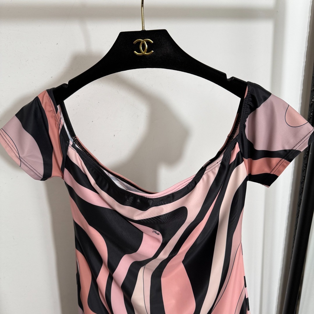 Pucci Pink Abstract Swirl Print Short Sleeve Unitard Romper
