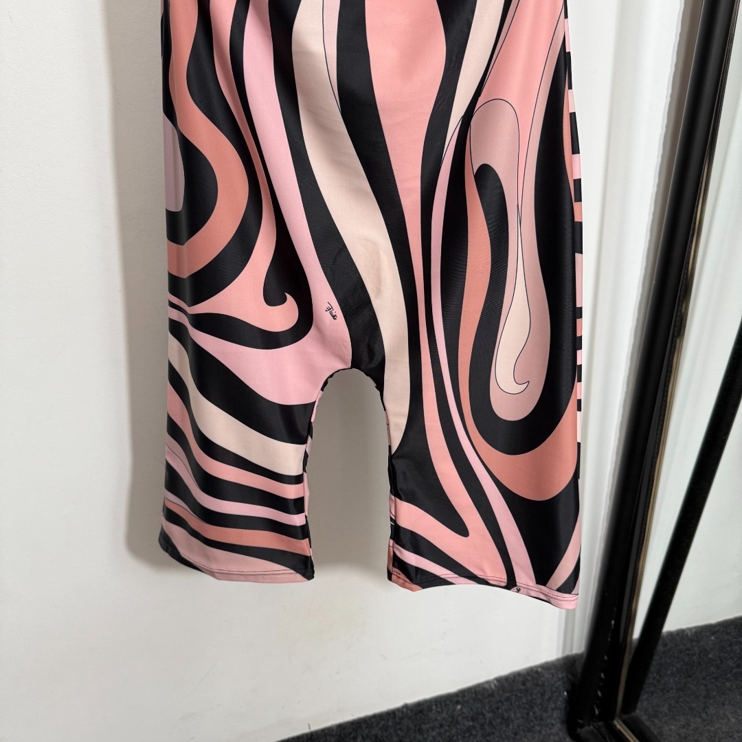 Pucci Pink Abstract Swirl Print Short Sleeve Unitard Romper