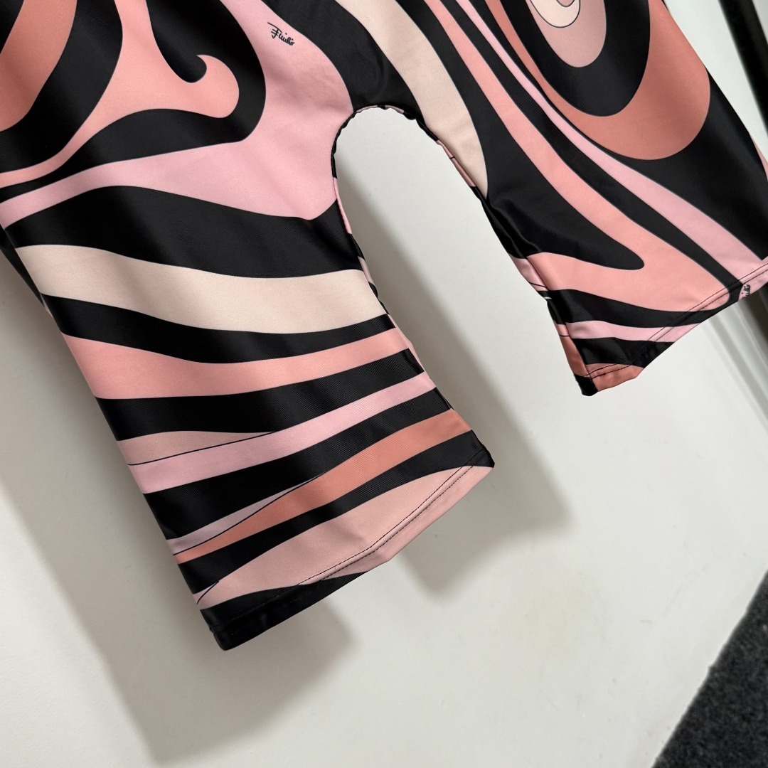 Pucci Pink Abstract Swirl Print Short Sleeve Unitard Romper