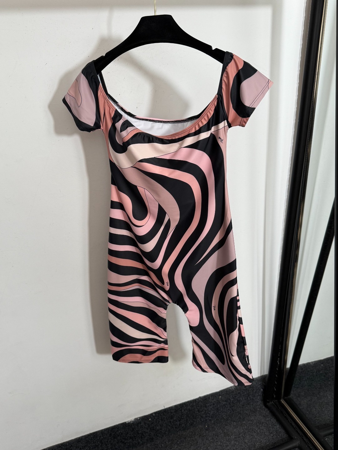 Pucci Pink Abstract Swirl Print Short Sleeve Unitard Romper