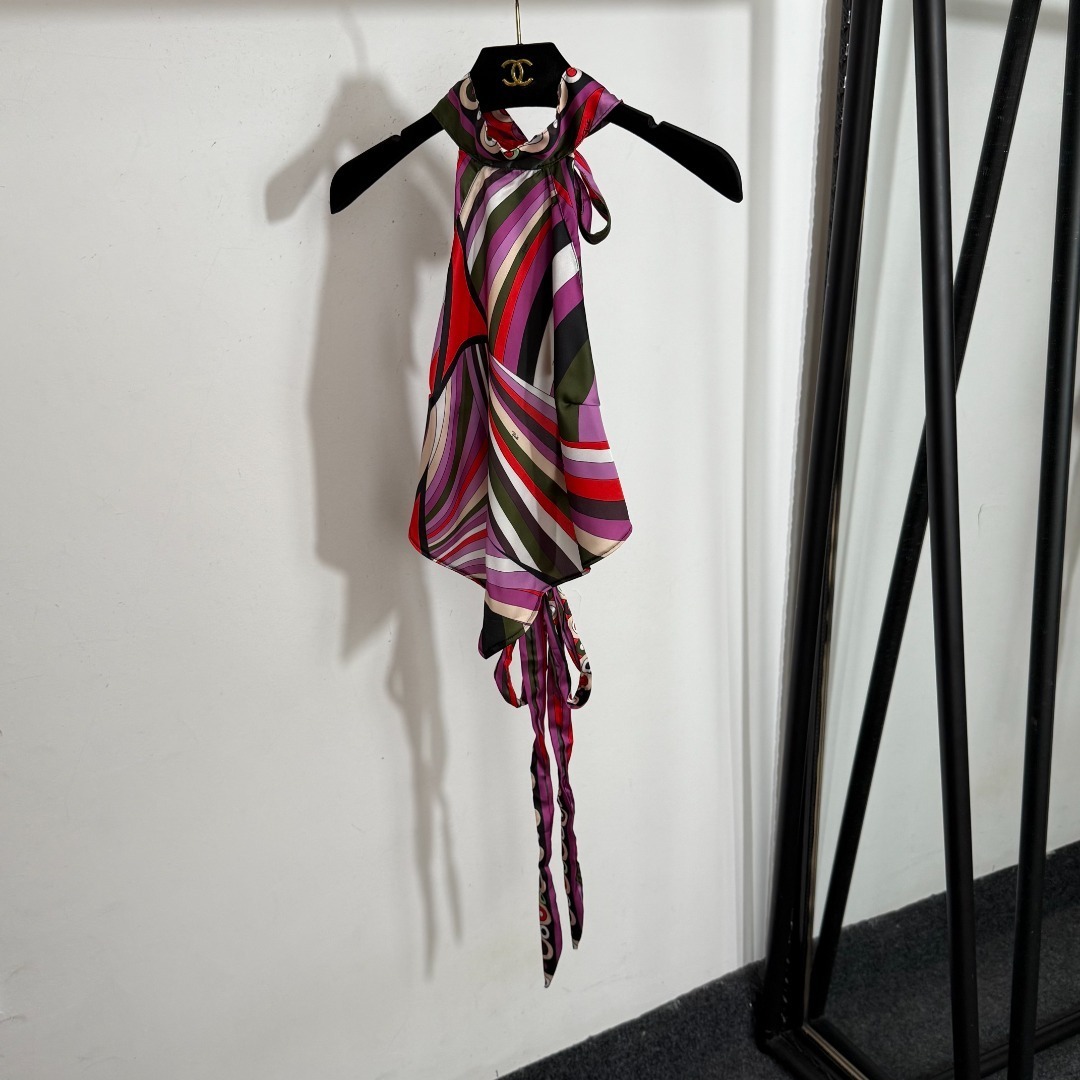 Emilio Pucci Halter Top – Multicolor Silk Abstract Print