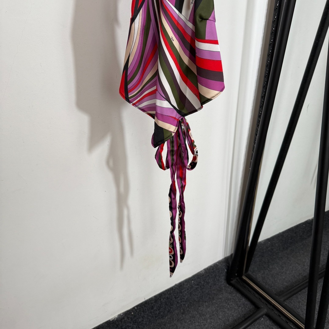 Chic Geometric Satin Halter Top – Colorful Backless Tie Scarf Blouse