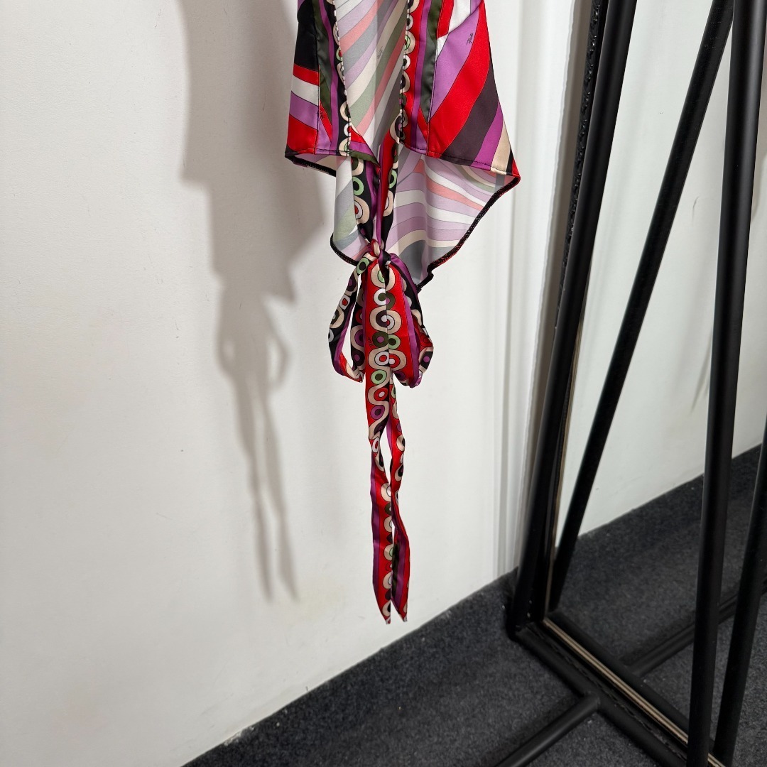 Chic Geometric Satin Halter Top – Colorful Backless Tie Scarf Blouse