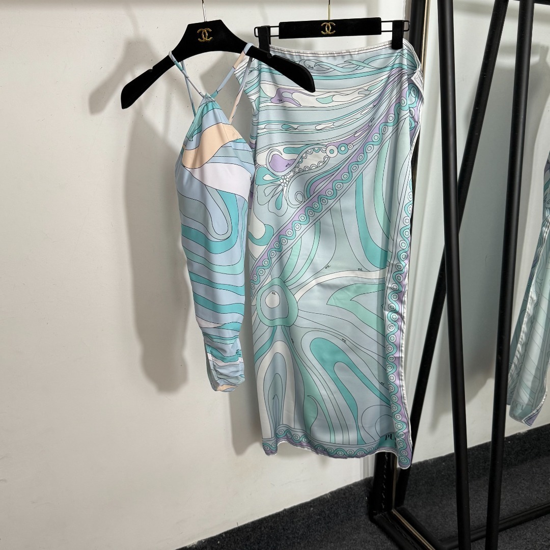 Emilio Pucci Aqua Swirl Set – Halter Top & Skirt