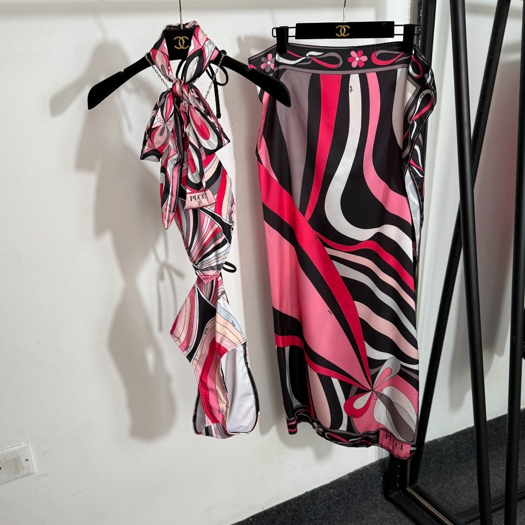 Pucci Abstract Print Dress Set – Pink, Black & White