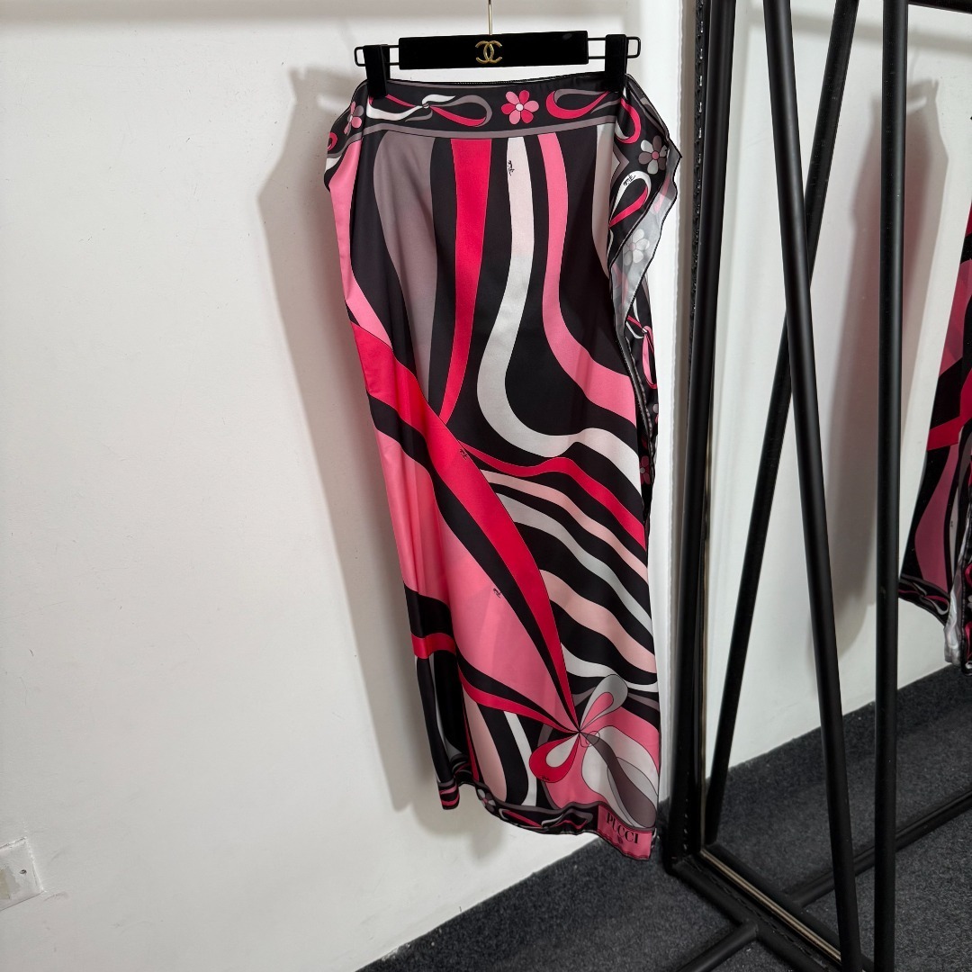 Pucci Pink Abstract Print 3-Piece Bikini Set with Sarong Skirt