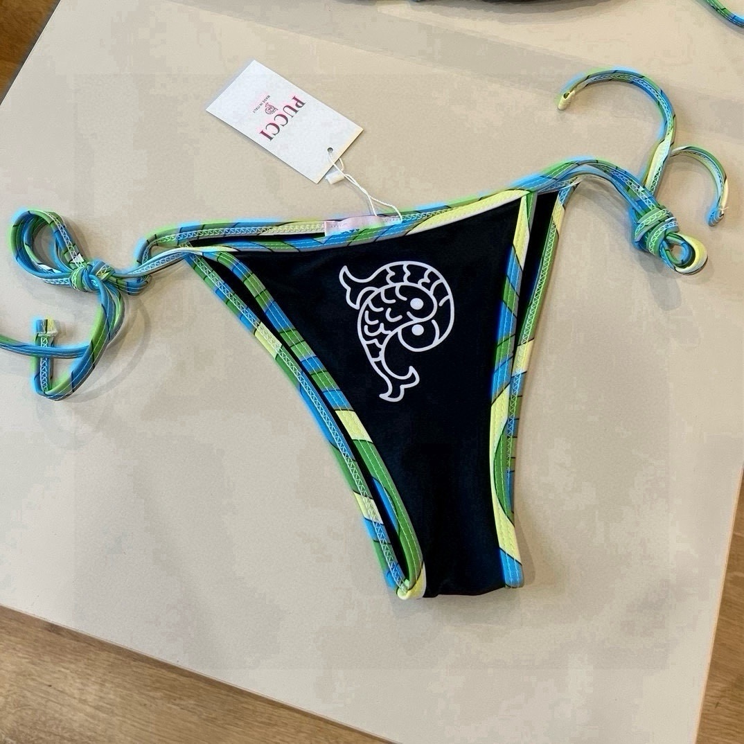 Emilio Pucci Black String Bikini Set – Blue/Green Trim & Logo