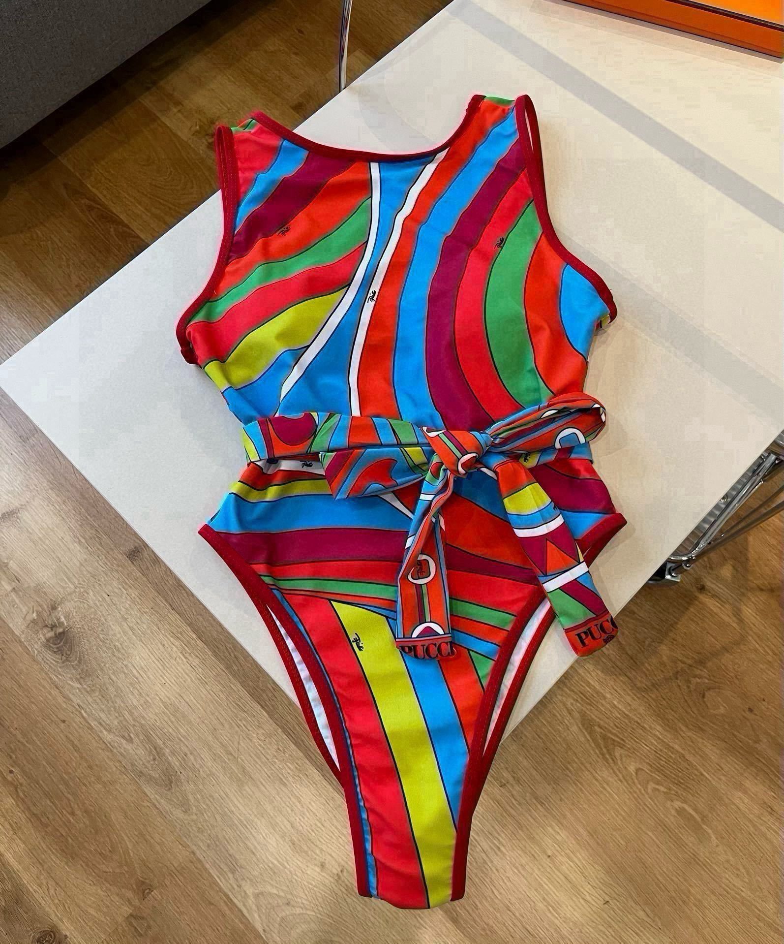 Pucci Print Belted One-Piece Swimsuit – Vibrant Multicolor