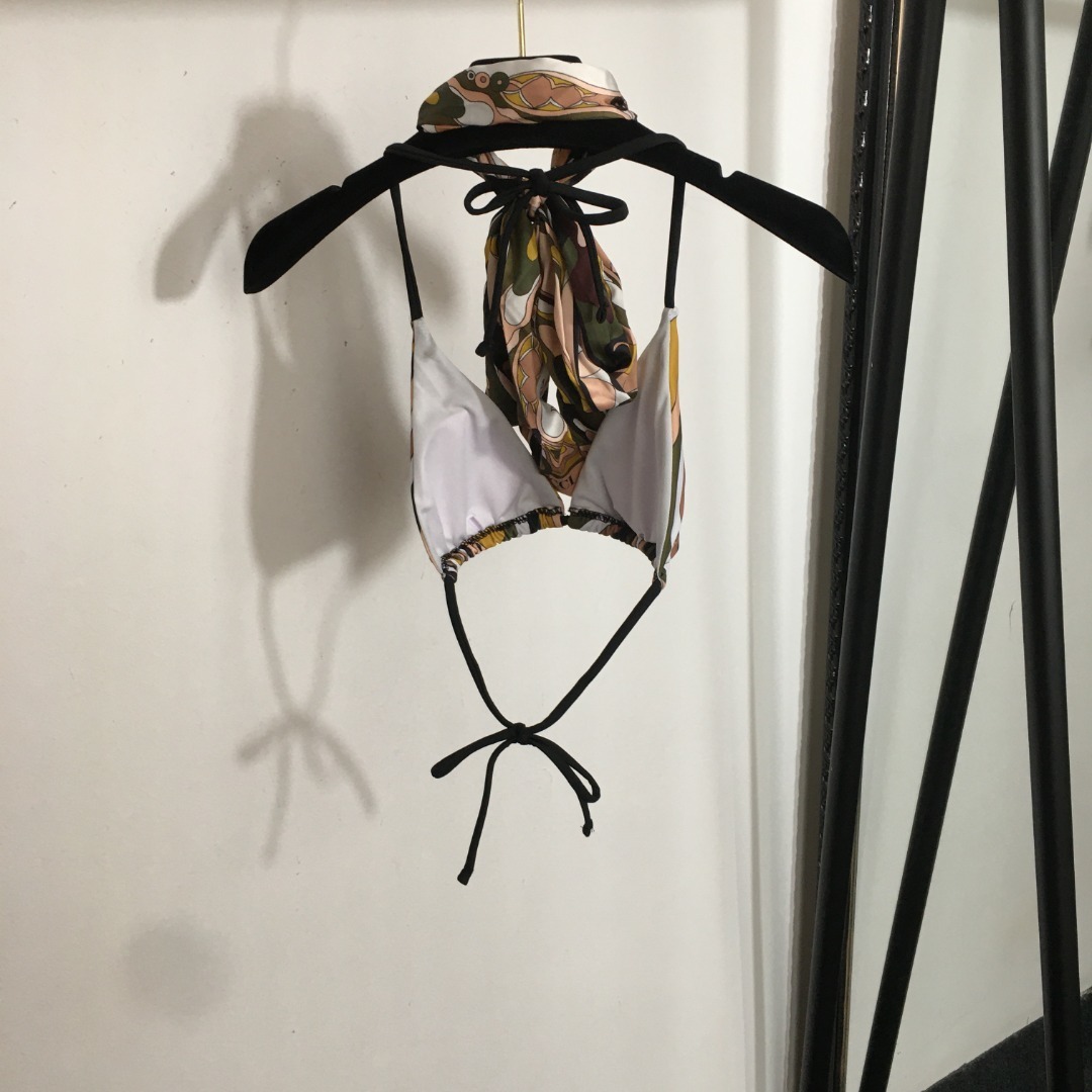 Pucci Abstract Earth Tone 3-Piece Triangle Bikini Set with Scarf