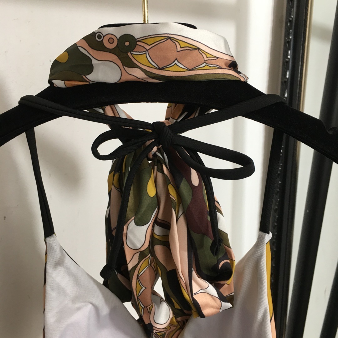 Pucci Abstract Earth Tone 3-Piece Triangle Bikini Set with Scarf