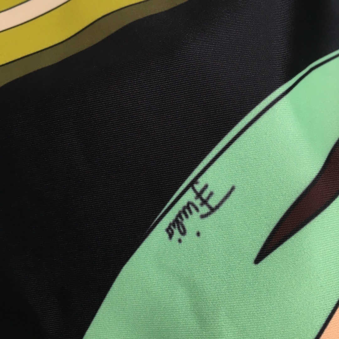 Vintage Style One-Shoulder Swimsuit – Abstract Green & Black Print