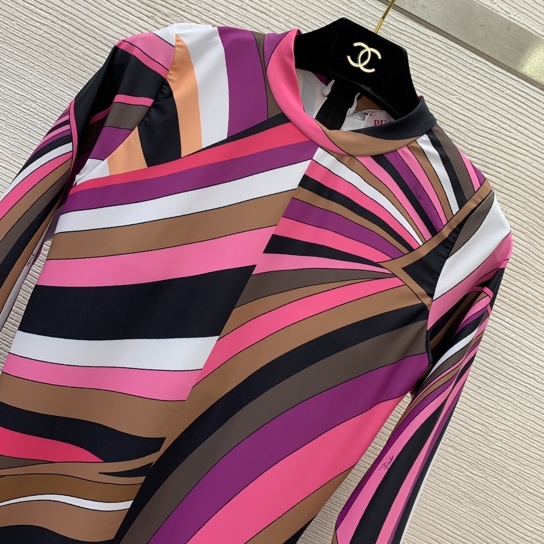 Pucci Abstract Swirl Print Long Sleeve Bodycon Jumpsuit