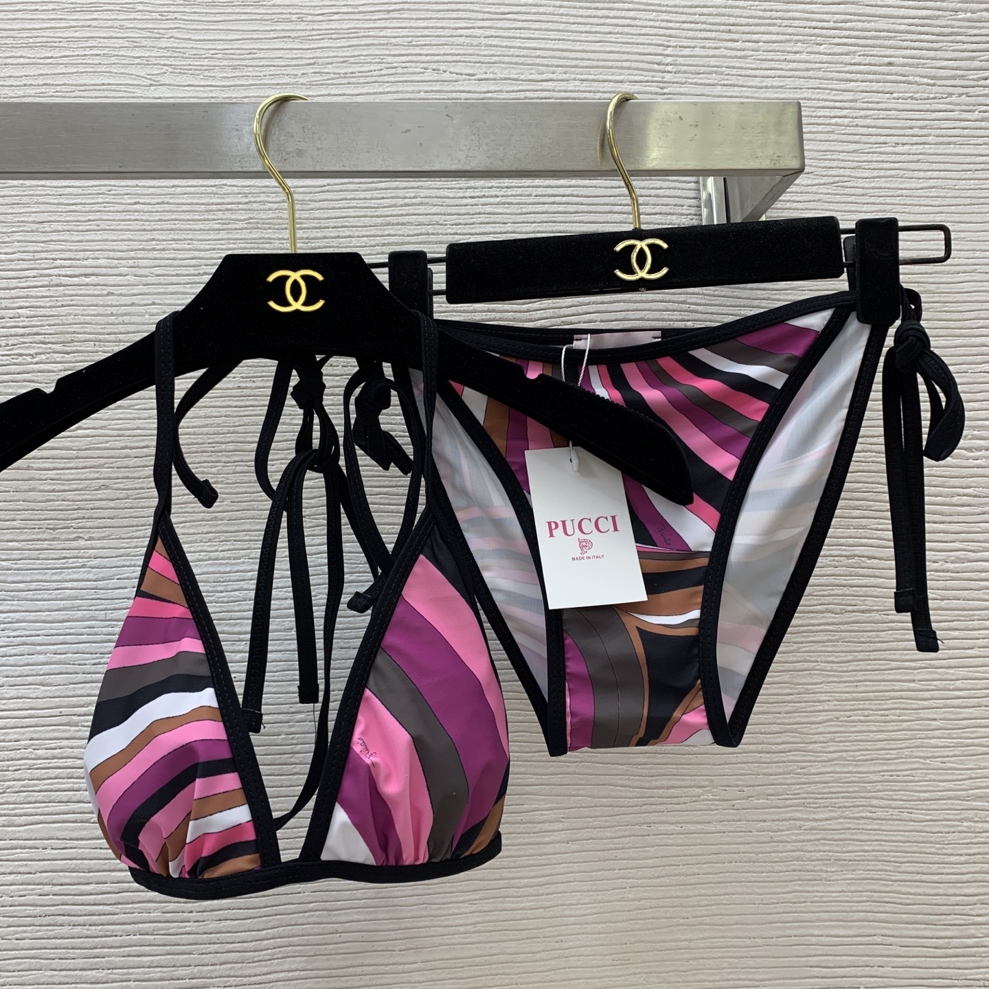 Emilio Pucci Abstract Swirl Print Triangle Bikini Set – Pink & Blue