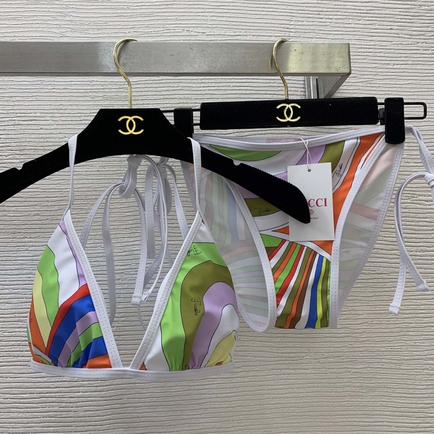 Emilio Pucci Abstract Swirl Print Triangle Bikini Set – Pink & Blue
