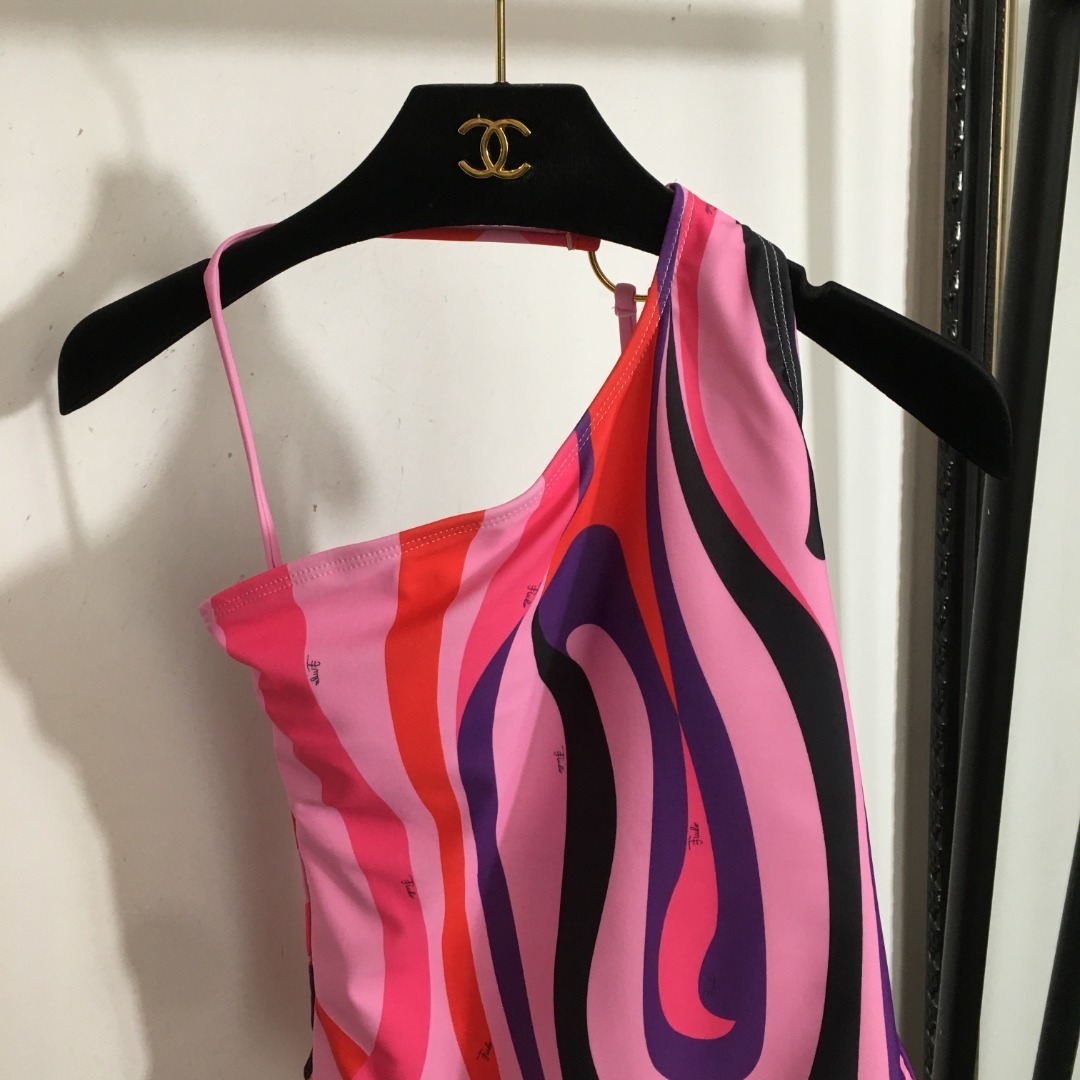 Retro Pink Swirl One-Shoulder Swimsuit – Sexy High Cut Monokini