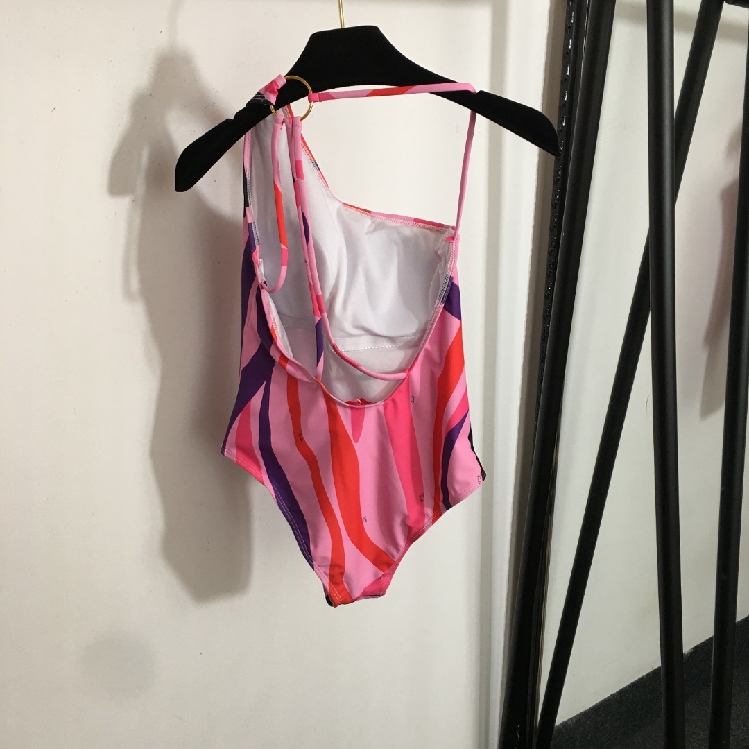 Retro Pink Swirl One-Shoulder Swimsuit – Sexy High Cut Monokini