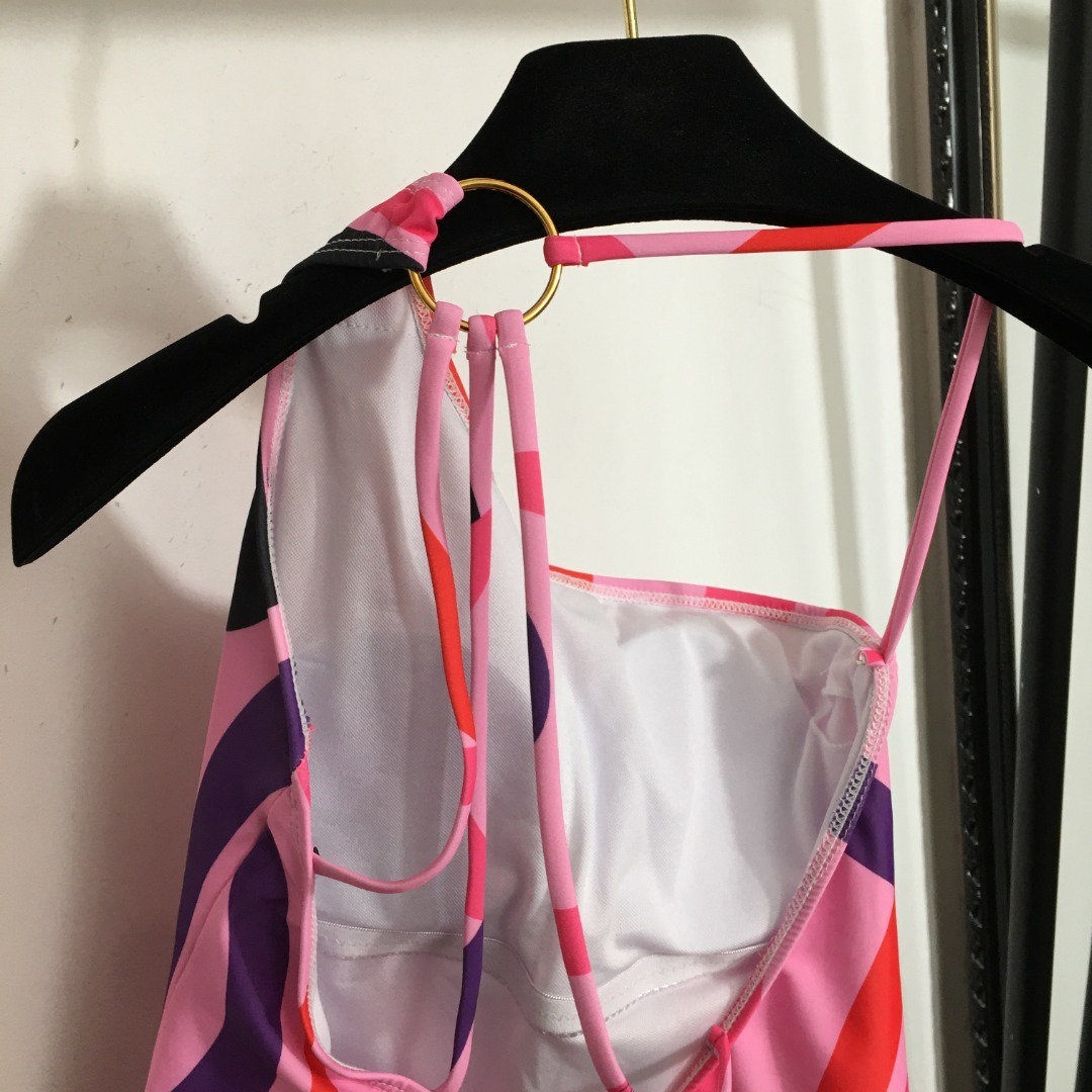 Retro Pink Swirl One-Shoulder Swimsuit – Sexy High Cut Monokini