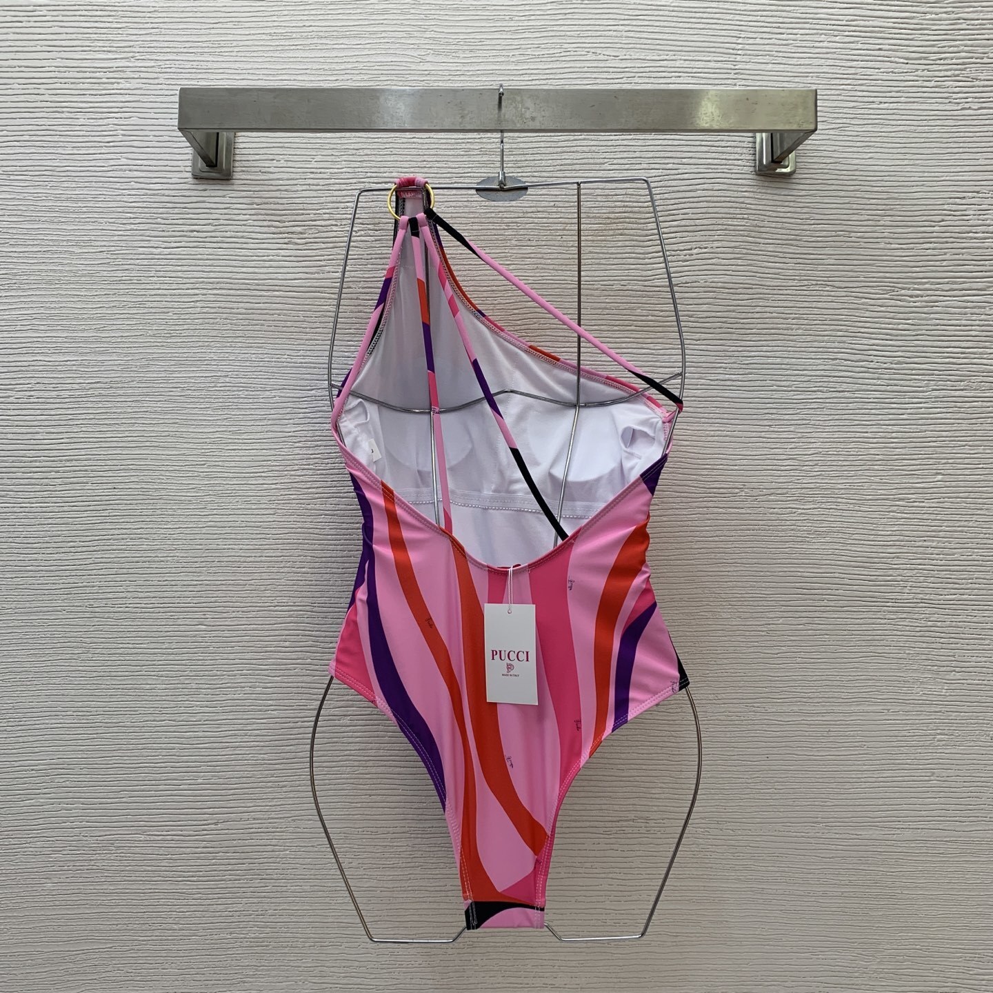 Retro Pink Swirl One-Shoulder Swimsuit – Sexy High Cut One Piece