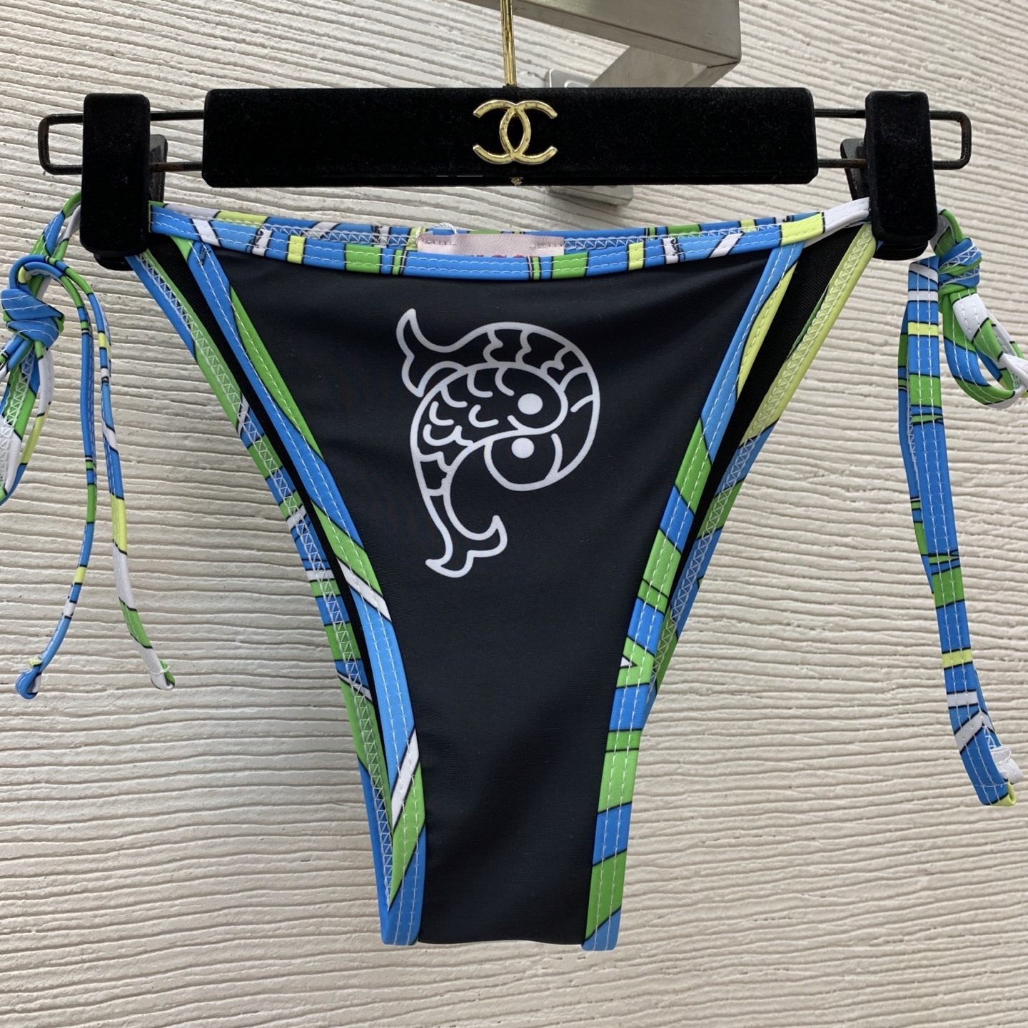 Pucci Black Triangle Bikini Set with Blue & Green Geometric Trim
