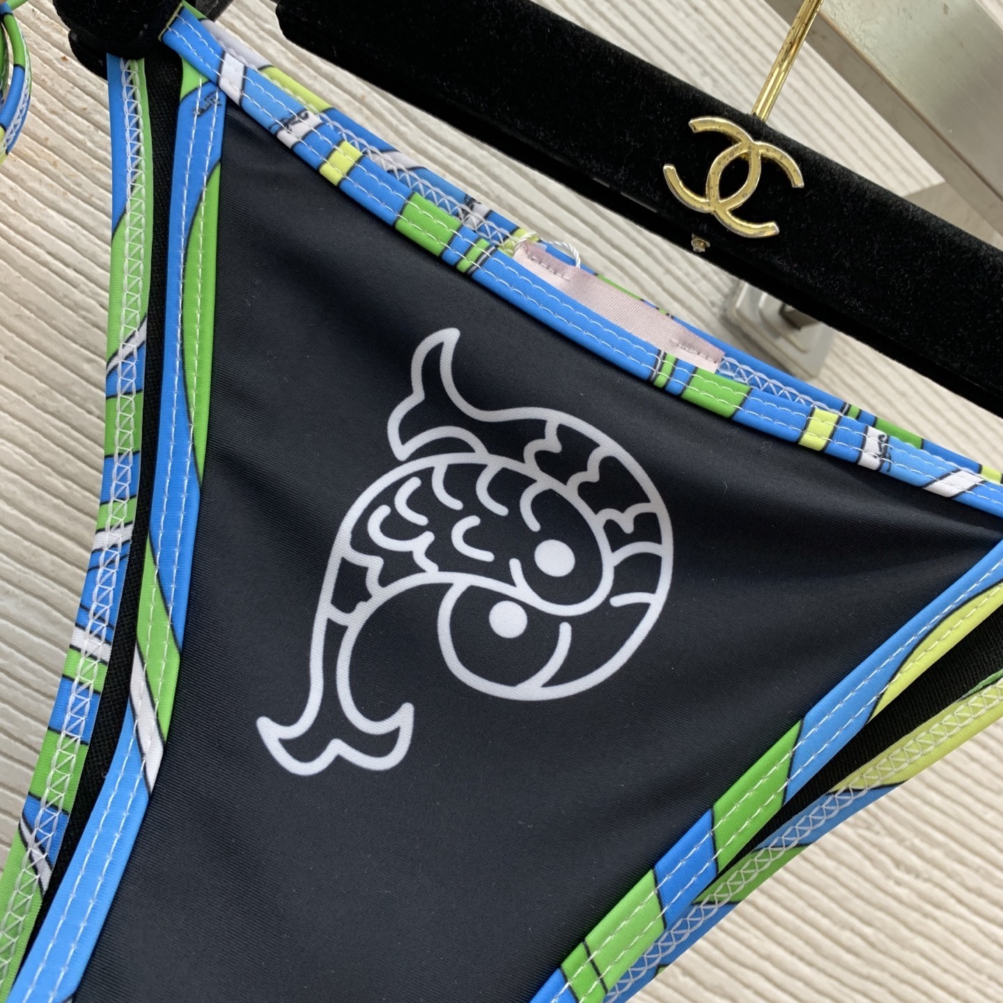 Pucci Black Triangle Bikini Set with Blue & Green Geometric Trim