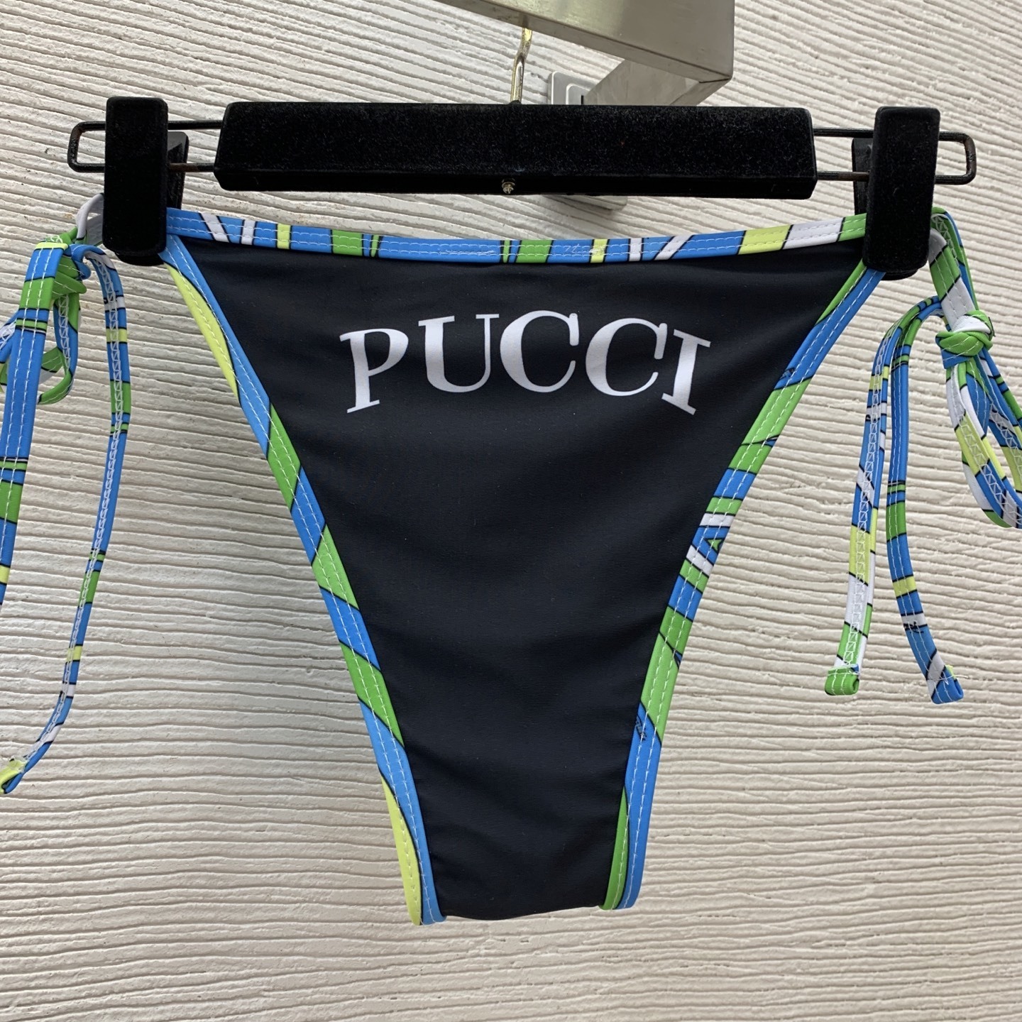 Pucci Black Triangle Bikini Set with Blue & Green Geometric Trim