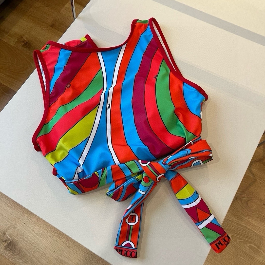 Emilio Pucci Multicolor Abstract Print Belted One-Piece Swimsuit