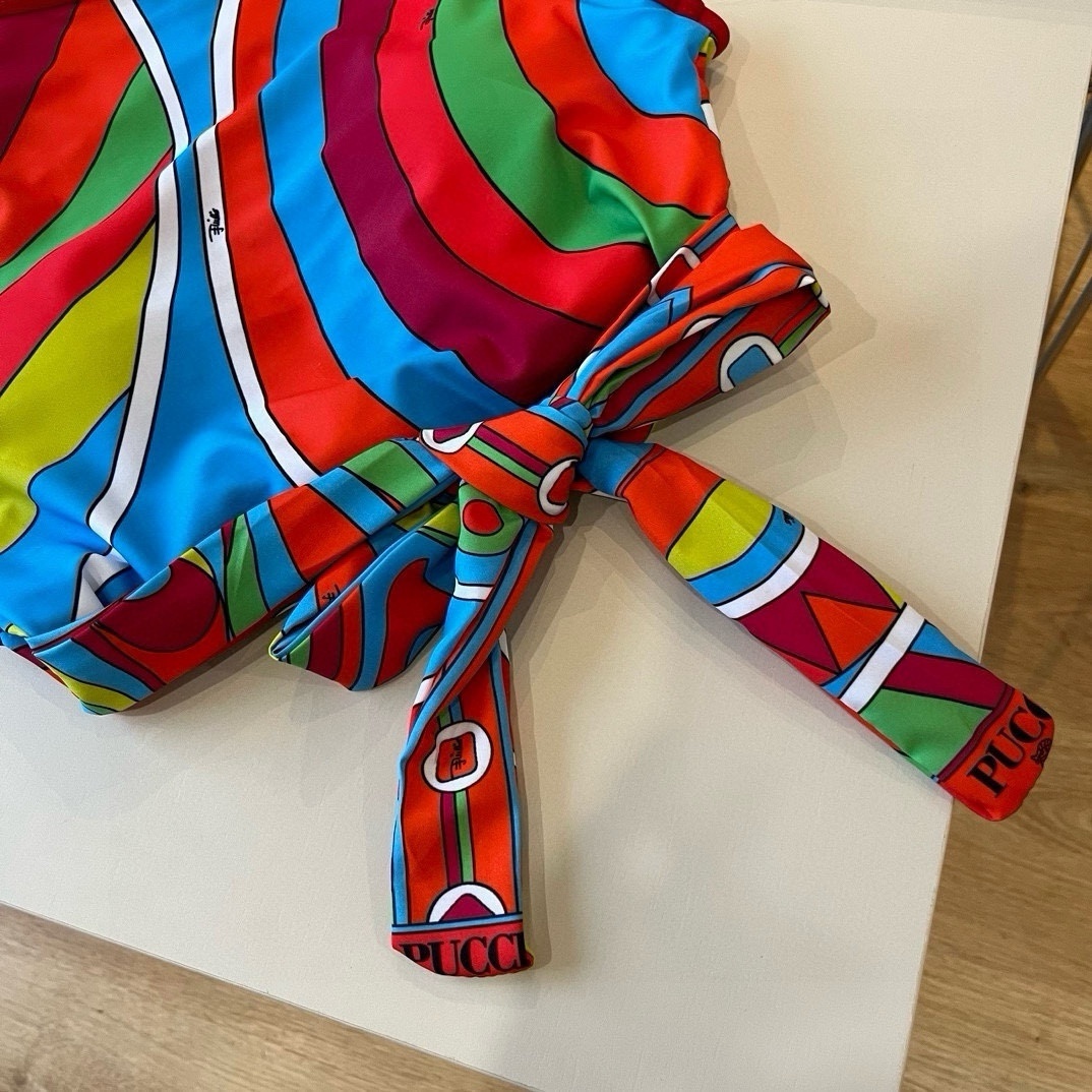 Emilio Pucci Multicolor Abstract Print Belted One-Piece Swimsuit