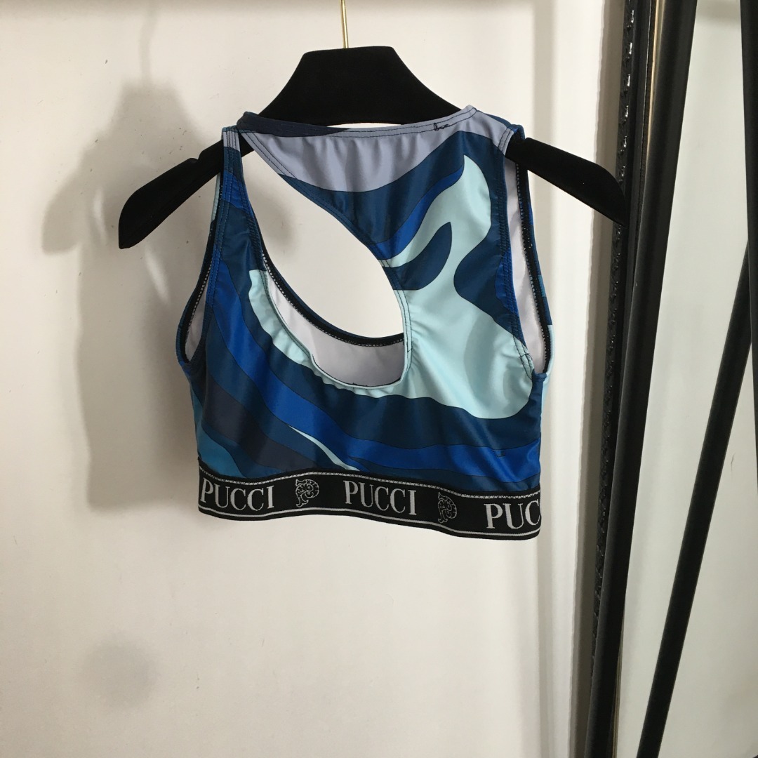 Pucci Print Blue Swirl 2-Piece Activewear Set: Top & Shorts