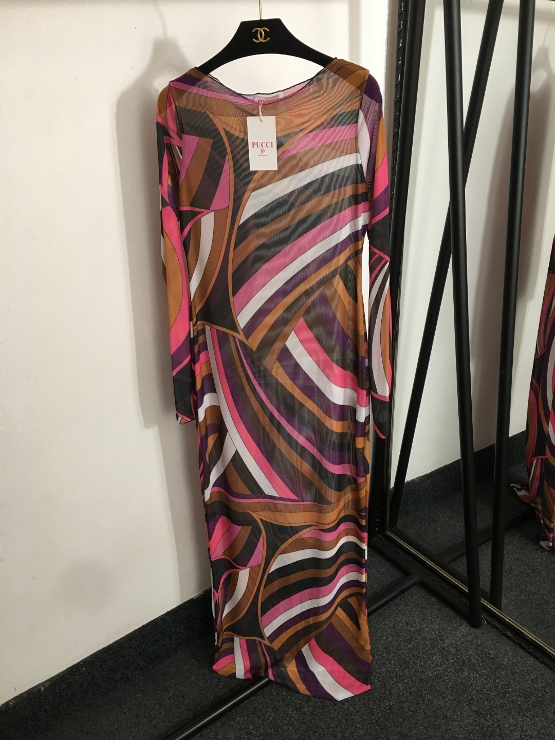 Pucci Multicolor Mesh Dress – Long Sleeve Geometric Print