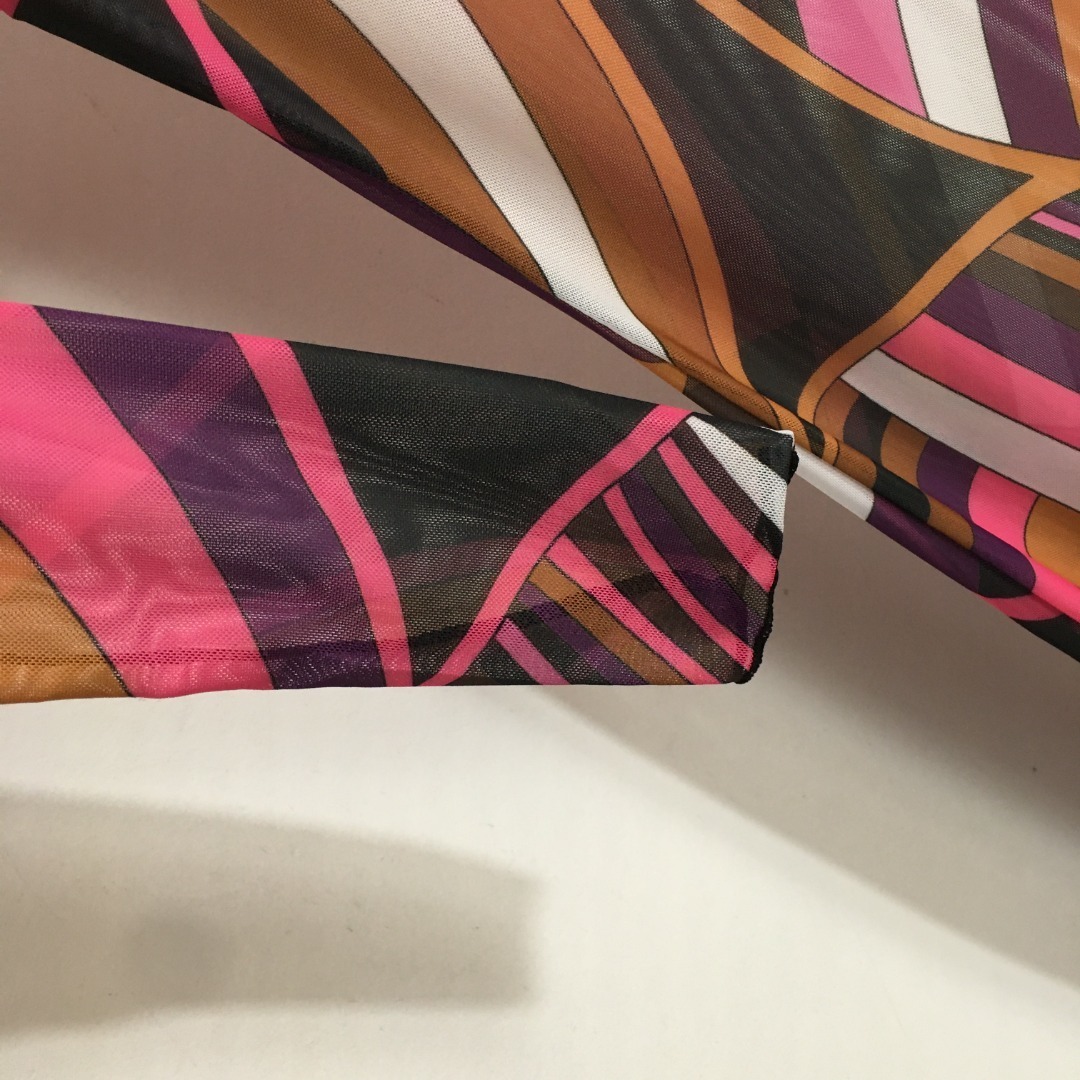 Emilio Pucci Geometric Print Mesh Long Sleeve Maxi Dress