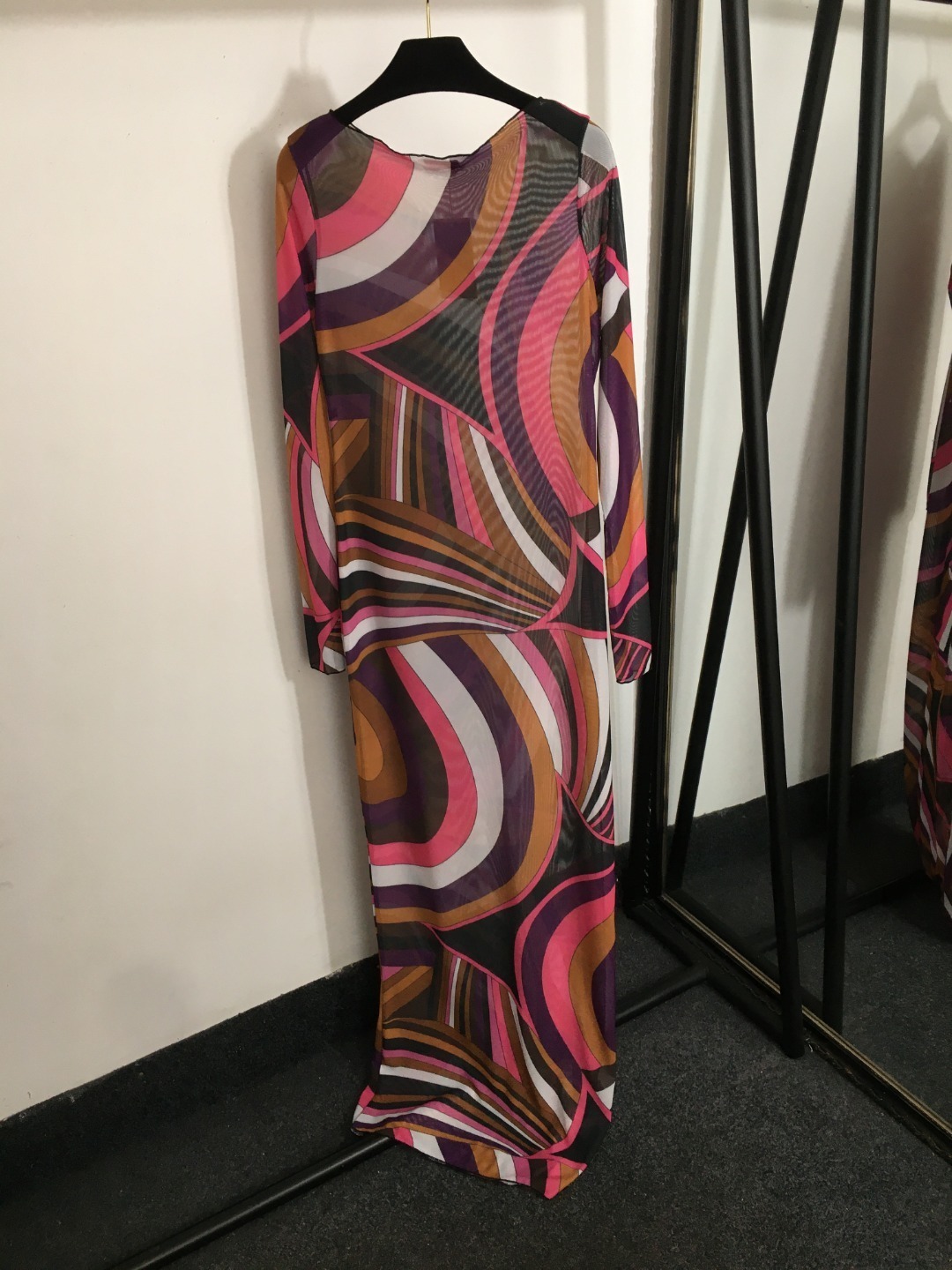Emilio Pucci Geometric Print Mesh Long Sleeve Maxi Dress