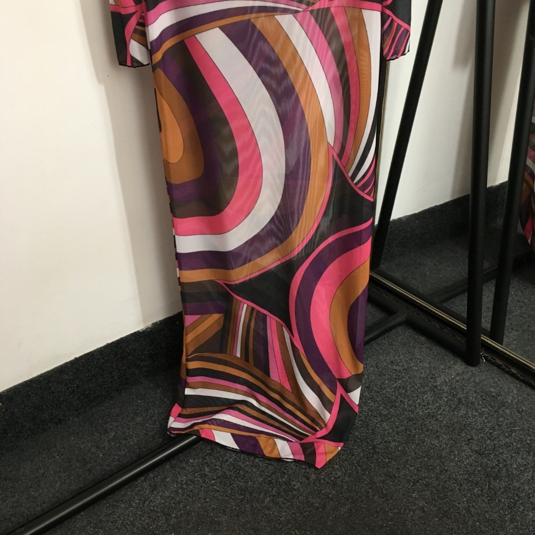 Emilio Pucci Geometric Print Mesh Long Sleeve Maxi Dress