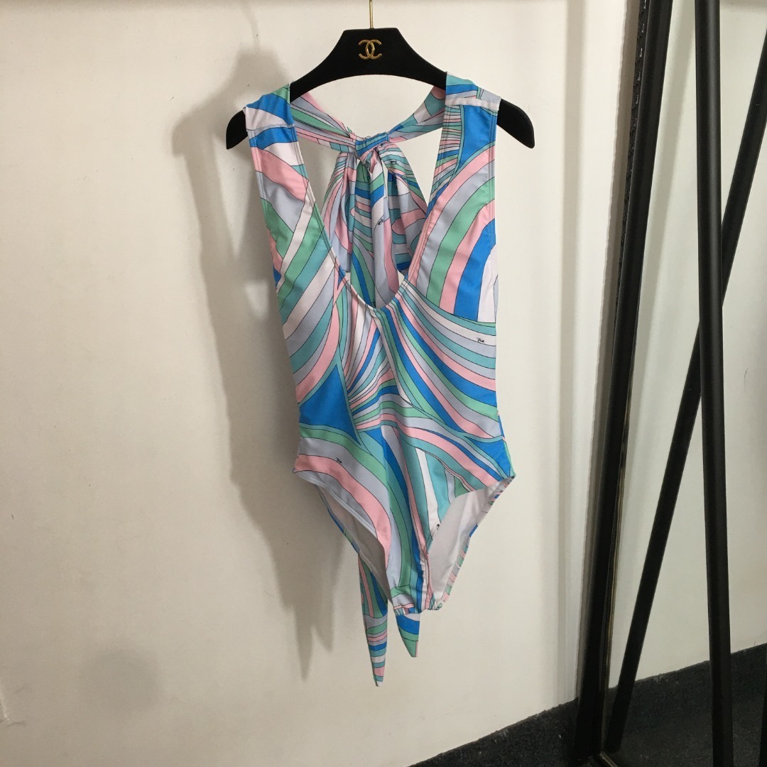 Pastel Geometric Print One-Piece Swimsuit & Matching Sarong Set