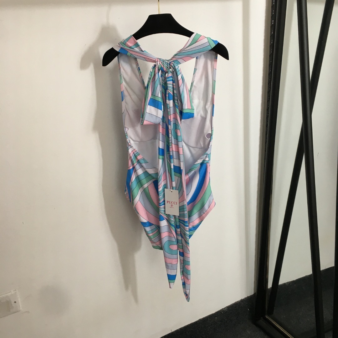 Pastel Geometric Print One-Piece Swimsuit & Matching Sarong Set