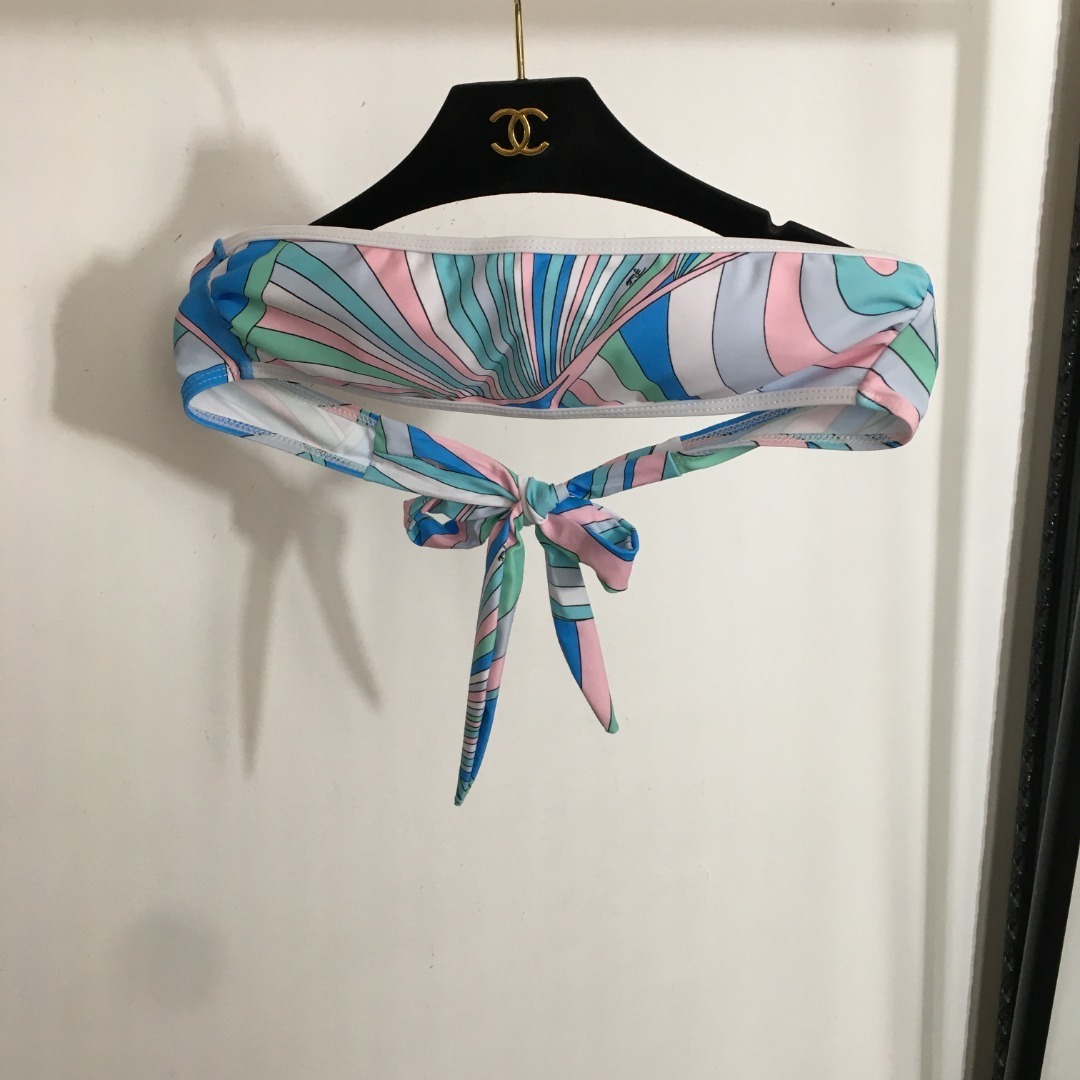 Luxury Retro Swirl Print Bandeau Swim Set and Maxi Cover Up