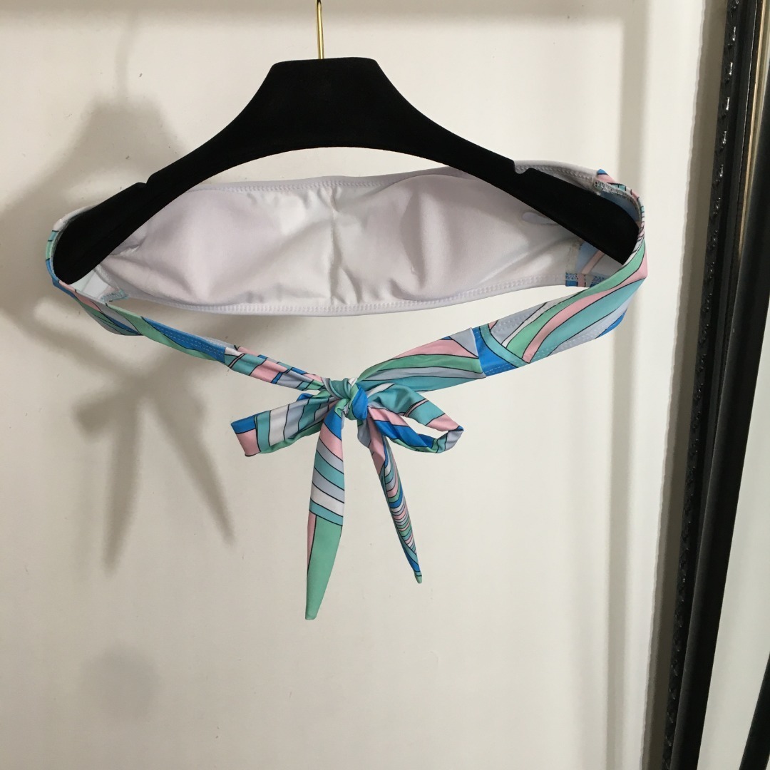 Luxury Retro Swirl Print Bandeau Swim Set and Maxi Cover Up