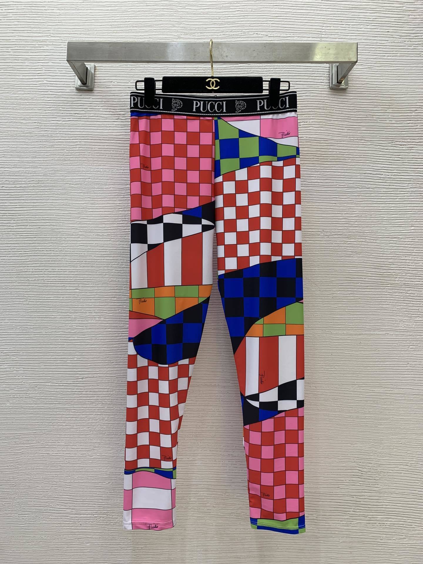 Pucci Geometric Checkered Long Sleeve Crop Top & Leggings Set