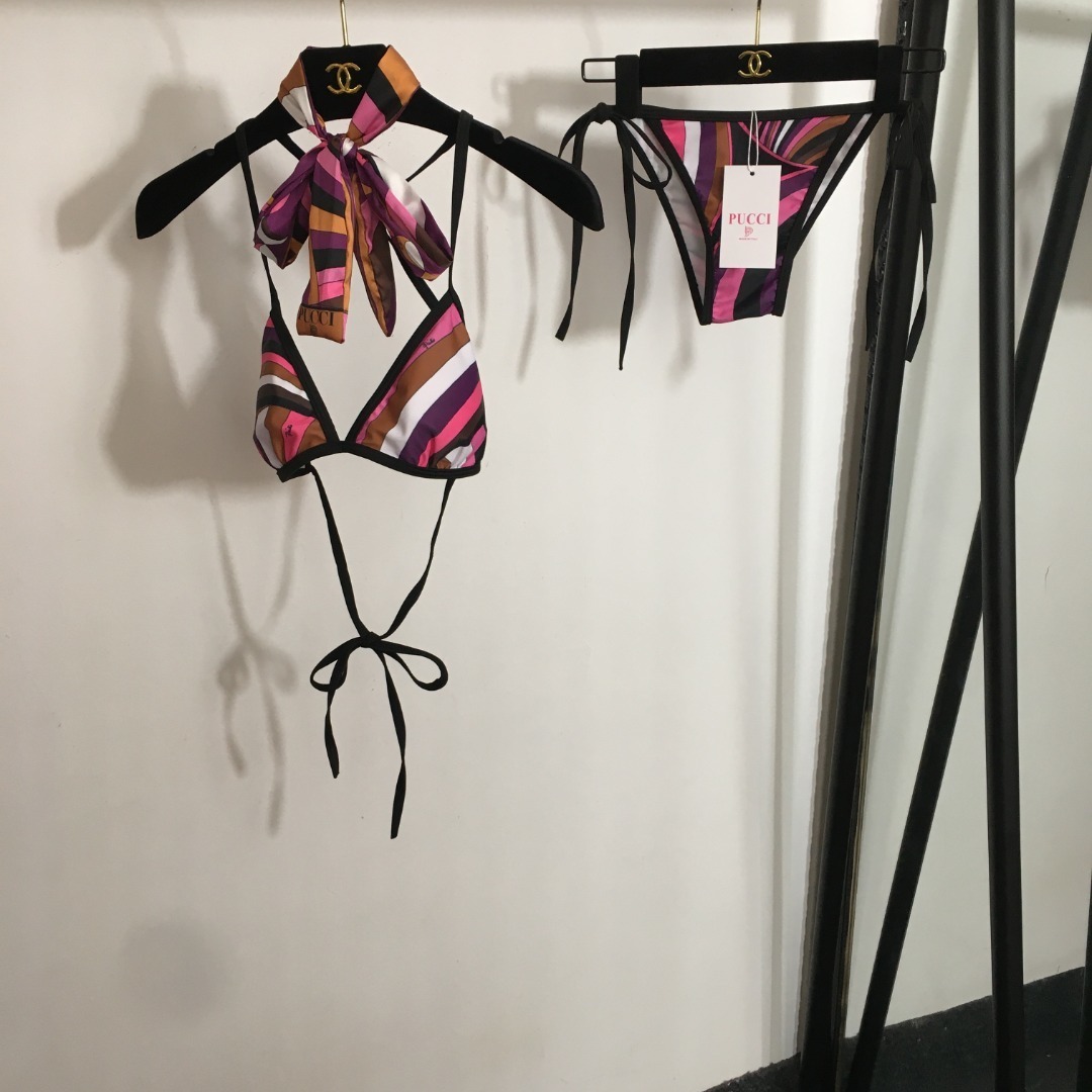 Pucci Multicolor Triangle Bikini Set – Silk Scarf Detail