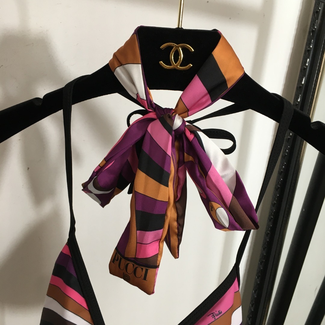 Emilio Pucci Geometric Print Triangle Bikini Set Pink & Purple