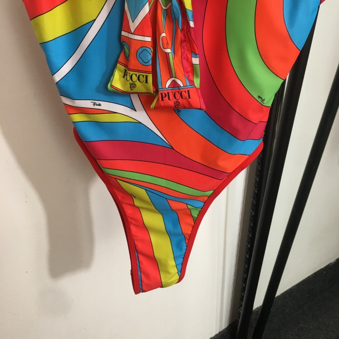 Vintage Emilio Pucci Multicolor Swirl Print Bodysuit Scarf Tie