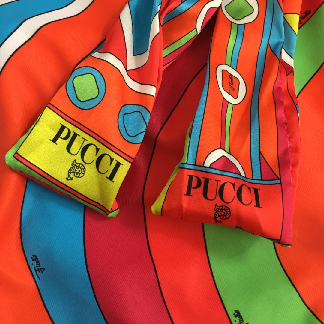 Vintage Emilio Pucci Multicolor Swirl Print Bodysuit Scarf Tie